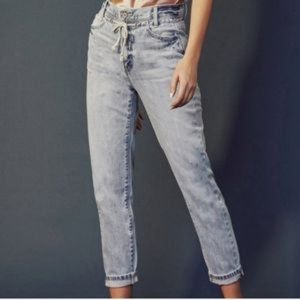 Kancan Draw String Trouser High-rise Slouch Fit Jeans In Light Wash Tie Waist